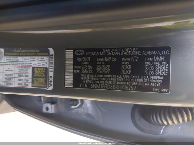 2024 Hyundai Tucson Sel მანქანა იყიდება აუქციონზე, vin: 5NMJB3DE0RH416259, აუქციონის ნომერი: 44770472