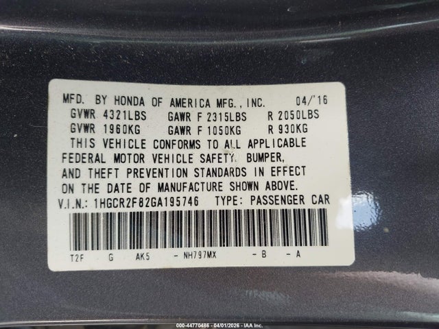 Honda Accord Ex-l 2016 1HGCR2F82GA195746 Image 9