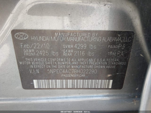 Продажа на аукционе авто 2011 Hyundai Sonata Se, vin: 5NPEC4AC7BH022290, номер лота: 44770521
