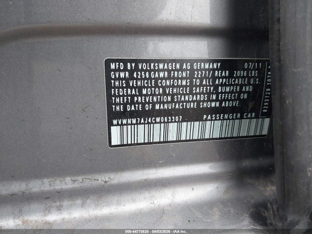 44770528 :رقم المزاد ، WVWNM7AJ4CW063307 vin ، 2012 Volkswagen Golf Tdi 4-door مزاد بيع