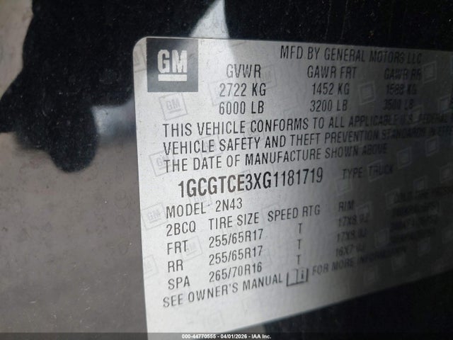 1GCGTCE3XG1181719 Chevrolet Colorado Lt