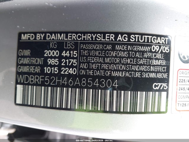 Продаж на аукціоні авто 2006 Mercedes-benz C 230 Sport, vin: WDBRF52H46A854304, номер лоту: 44770564