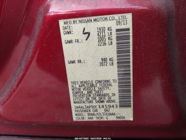Nissan ALTIMA 2.5 2014 1N4AL3AP3EC145943 Image 9