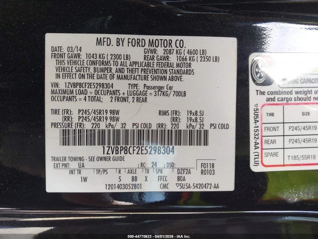 Ford MUSTANG GT 2014 1ZVBP8CF2E5298304 Image 9