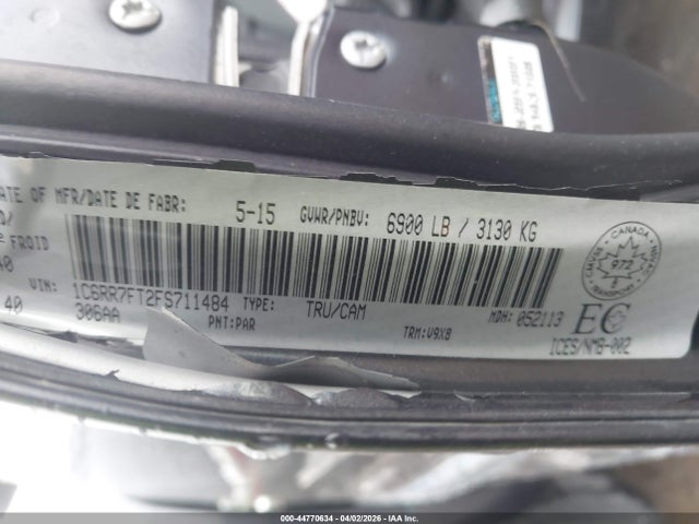 Продаж на аукціоні авто 2015 Ram 1500 St, vin: 1C6RR7FT2FS711484, номер лоту: 44770634