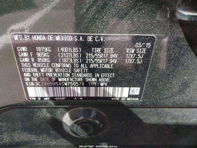Продаж на аукціоні авто 2016 Honda Hr-v Ex, vin: 3CZRU5H5XGM750578, номер лоту: 44770667