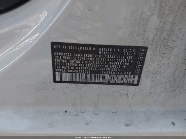 Продаж на аукціоні авто 2019 Volkswagen Jetta 1.4t R-line/1.4t S/1.4t Se, vin: 3VWC57BU5KM056729, номер лоту: 44770674