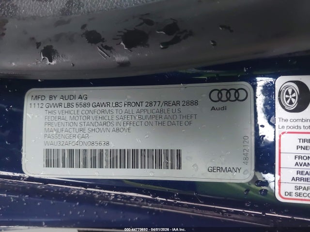 Aukcja sprzedaży 2013 Audi S7 4.0t Prestige, vin: WAU32AFC4DN085638, numer aukcji: 44770692