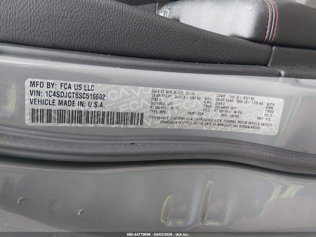 Продажа на аукционе авто 2025 Dodge Durango R/t Awd, vin: 1C4SDJCT6SC516602, номер лота: 44770696