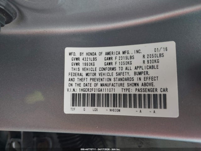 1HGCR2F01GA111071 Honda ACCORD EX