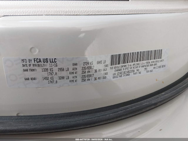 Продаж на аукціоні авто 2017 Chrysler Pacifica Touring-l, vin: 2C4RC1BG1HR633784, номер лоту: 44770729