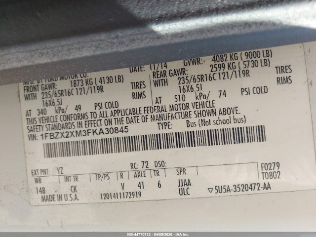 Ford Transit-350 Xlt 2015 1FBZX2XM3FKA30845 Image 9