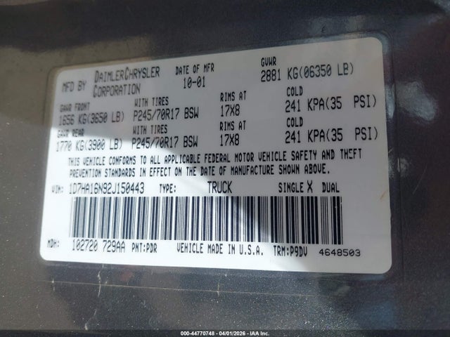 2002 DODGE RAM 1500 1D7HA16N92J150443 Photo 8