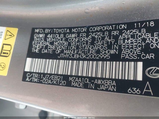 Продаж на аукціоні авто 2019 Lexus Ux 200 F Sport, vin: JTHY3JBH3K2002995, номер лоту: 44770775