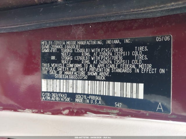 2006 TOYOTA TUNDRA 5TBET341X6S533750 Photo 8