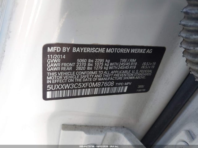 Aukcja sprzedaży 2015 Bmw X4 Xdrive28i, vin: 5UXXW3C5XF0M87608, numer aukcji: 44770796