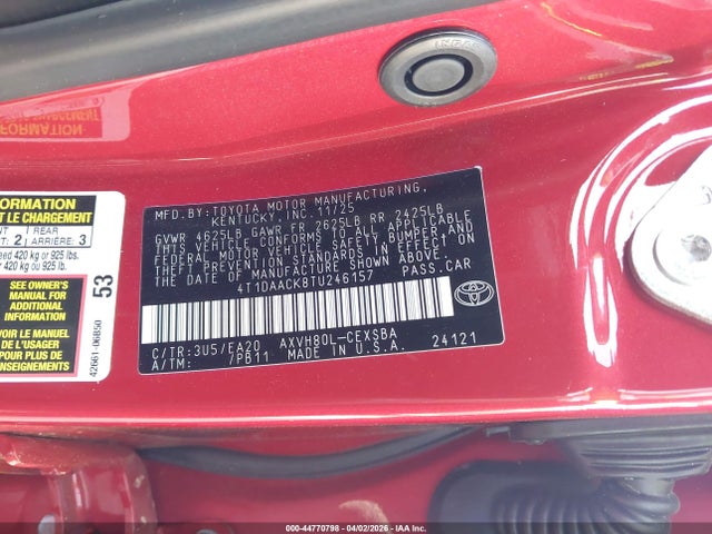 2026 Toyota Camry Nightshade მანქანა იყიდება აუქციონზე, vin: 4T1DAACK8TU246157, აუქციონის ნომერი: 44770798