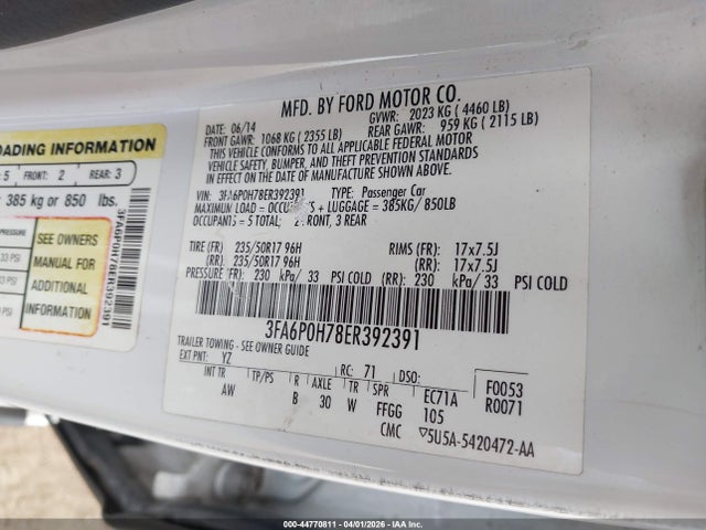 Ford FUSION SE 2014 3FA6P0H78ER392391 Image 9