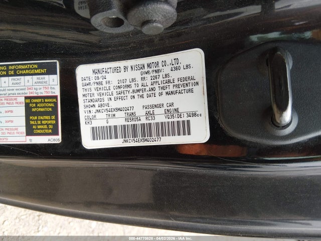 Aukcja sprzedaży 2005 Infiniti G35, vin: JNKCV54EX5M402477, numer aukcji: 44770828