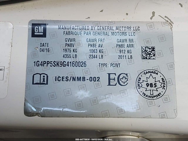 Aukcja sprzedaży 2016 Buick Verano, vin: 1G4PP5SK9G4160026, numer aukcji: 44770830
