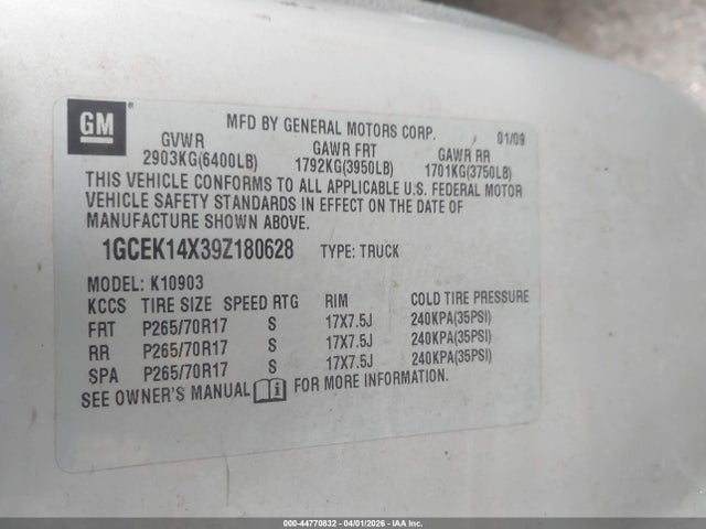 2009 CHEVROLET SILVERADO 1500 1GCEK14X39Z180628 Photo 8