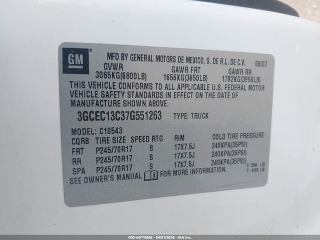 Продаж на аукціоні авто 2007 Chevrolet Silverado 1500 Ls, vin: 3GCEC13C37G551263, номер лоту: 44770868