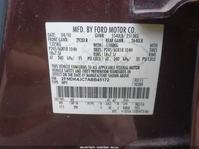 2010 FORD EDGE 2FMDK4JC7ABB45172 Photo 8
