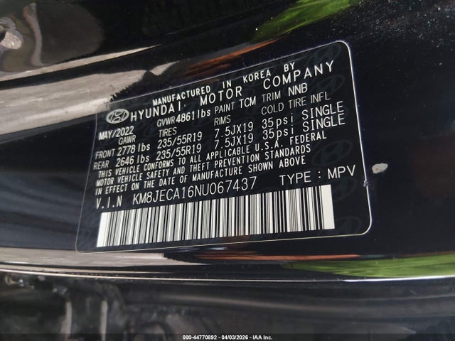 Продаж на аукціоні авто 2022 Hyundai Tucson Hybrid Limited, vin: KM8JECA16NU067437, номер лоту: 44770892