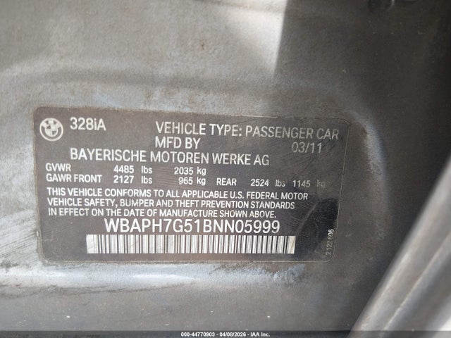 Продажа на аукционе авто 2011 Bmw 328i, vin: WBAPH7G51BNN05999, номер лота: 44770903