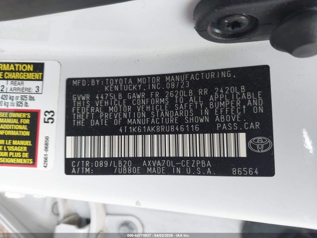 Auction sale of the 2024 Toyota Camry Xse, vin: 4T1K61AK8RU846116, lot number: 44770937
