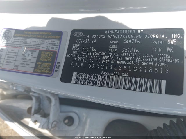 Продажа на аукционе авто 2020 Kia Optima S, vin: 5XXGT4L35LG418513, номер лота: 44770946