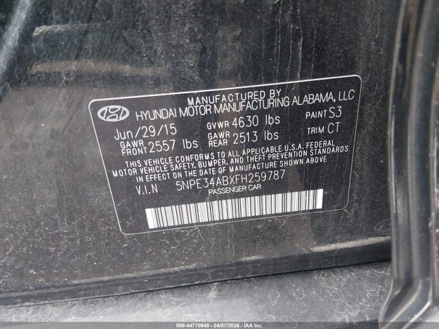 44770949 :رقم المزاد ، 5NPE34ABXFH259787 vin ، 2015 Hyundai Sonata Limited 2.0t مزاد بيع