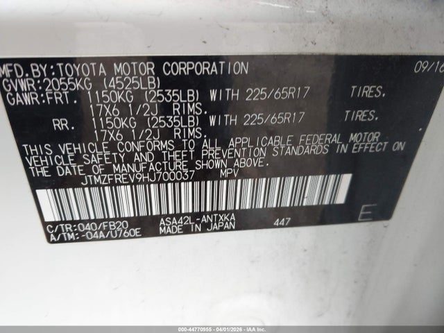 Aukcja sprzedaży 2017 Toyota Rav4 Le, vin: JTMZFREV9HJ700037, numer aukcji: 44770955