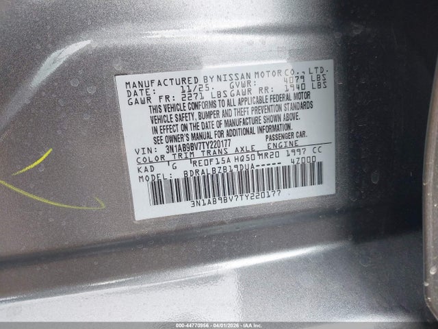 Aukcja sprzedaży 2026 Nissan Sentra S, vin: 3N1AB9BV7TY220177, numer aukcji: 44770956
