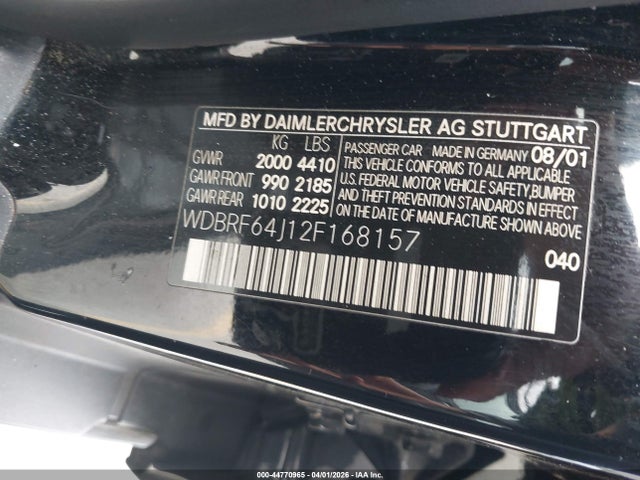 44770965 :رقم المزاد ، WDBRF64J12F168157 vin ، 2002 Mercedes-benz C 320 مزاد بيع