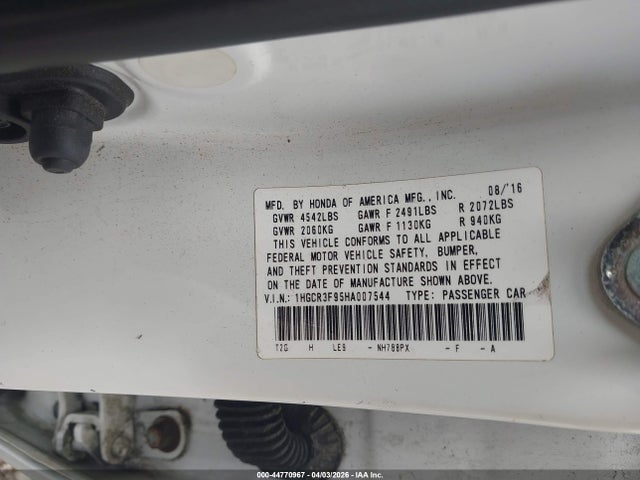 Aukcja sprzedaży 2017 Honda Accord Touring V6, vin: 1HGCR3F95HA007544, numer aukcji: 44770967