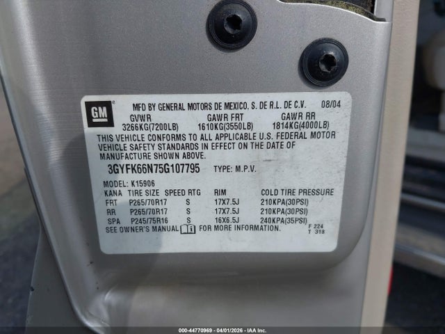 2005 CADILLAC ESCALADE ESV 3GYFK66N75G107795 Photo 8