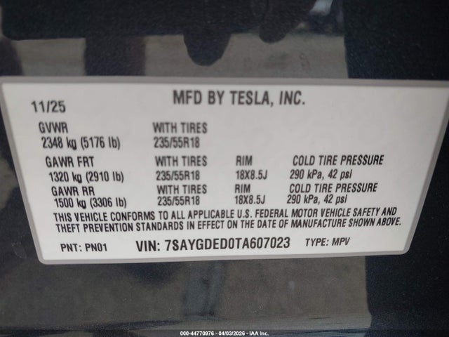7SAYGDED0TA607023 Tesla Model Y