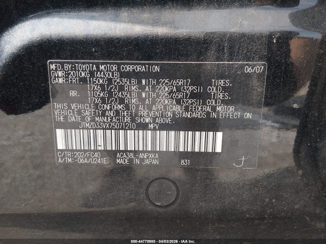 2007 TOYOTA RAV4 JTMZD33VX75071210 Photo 8