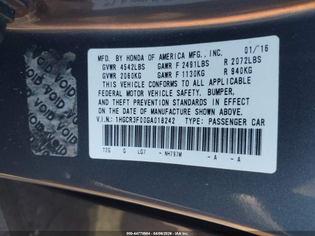 Aukcja sprzedaży 2016 Honda Accord Ex-l V-6, vin: 1HGCR3F00GA018242, numer aukcji: 44770984