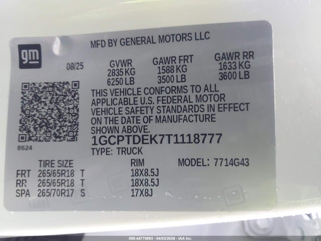 1GCPTDEK7T1118777 Chevrolet Colorado Z71