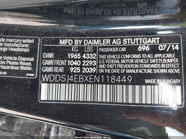 Aukcja sprzedaży 2014 Mercedes-benz Cla 250, vin: WDDSJ4EBXEN118449, numer aukcji: 44771113