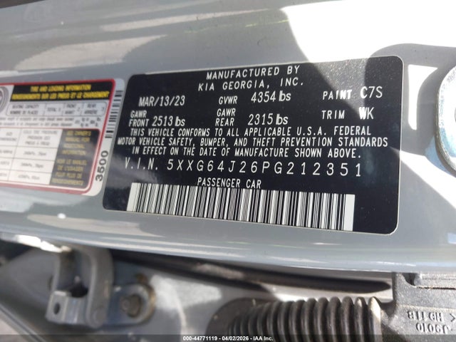 2023 Kia K5 Gt-line მანქანა იყიდება აუქციონზე, vin: 5XXG64J26PG212351, აუქციონის ნომერი: 44771119