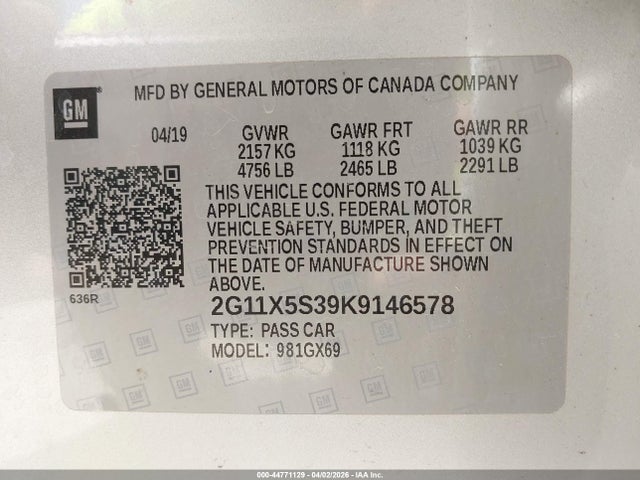 2019 CHEVROLET IMPALA 2G11X5S39K9146578 Photo 8