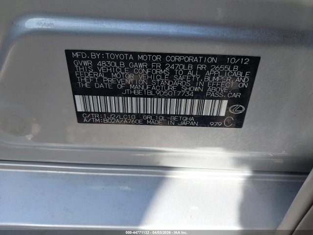 Aukcja sprzedaży 2013 Lexus Gs 350, vin: JTHBE1BL9D5017734, numer aukcji: 44771132