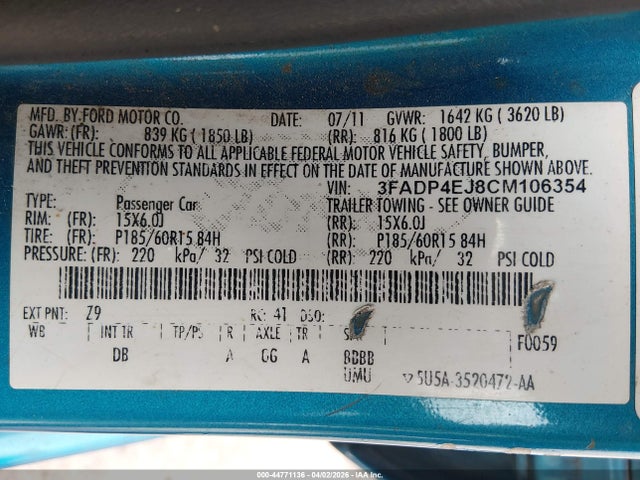 2012 FORD FIESTA 3FADP4EJ8CM106354 Photo 8