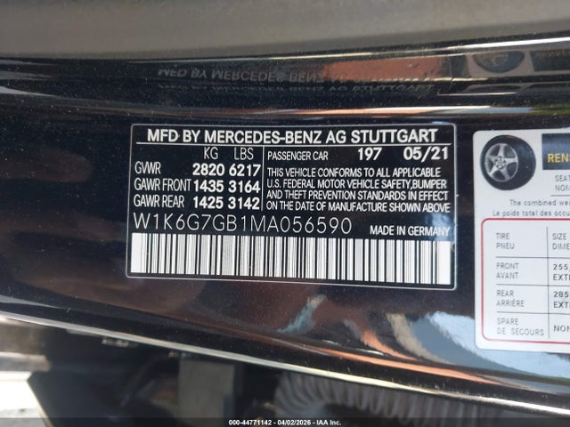 W1K6G7GB1MA056590 Mercedes-Benz S 580 4matic