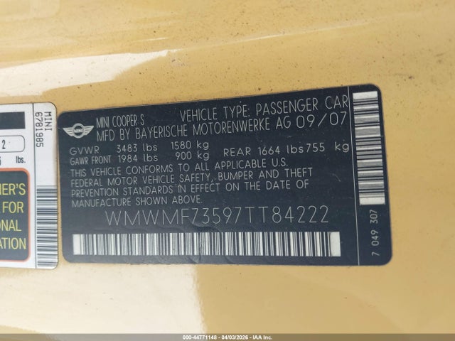 2007 MINI COOPER S WMWMF73597TT84222 Photo 8