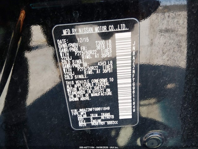Продаж на аукціоні авто 2016 Infiniti Qx80, vin: JN8AZ2NF7G9611849, номер лоту: 44771164