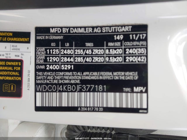 44771177 :رقم المزاد ، WDC0J4KB0JF377181 vin ، 2018 Mercedes-benz Glc 300 Coupe 4matic مزاد بيع